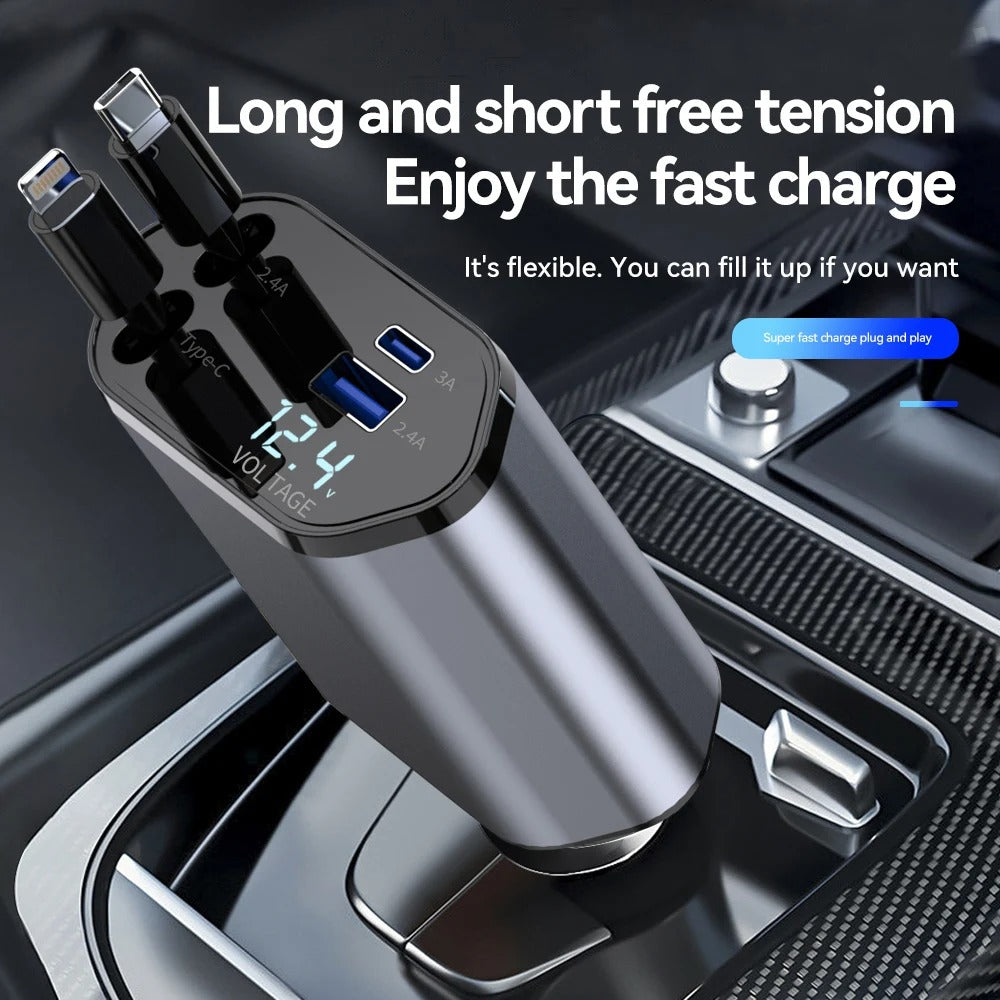 4 in 1 Fast Charging Retractable Car Charger