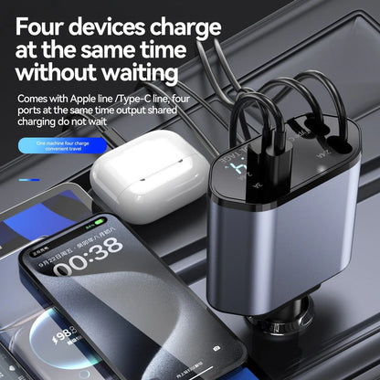 4 in 1 Fast Charging Retractable Car Charger