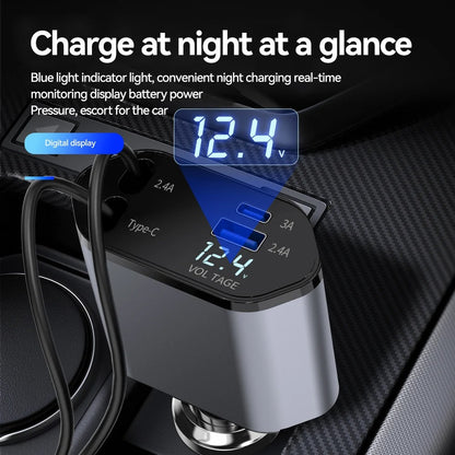 4 in 1 Fast Charging Retractable Car Charger